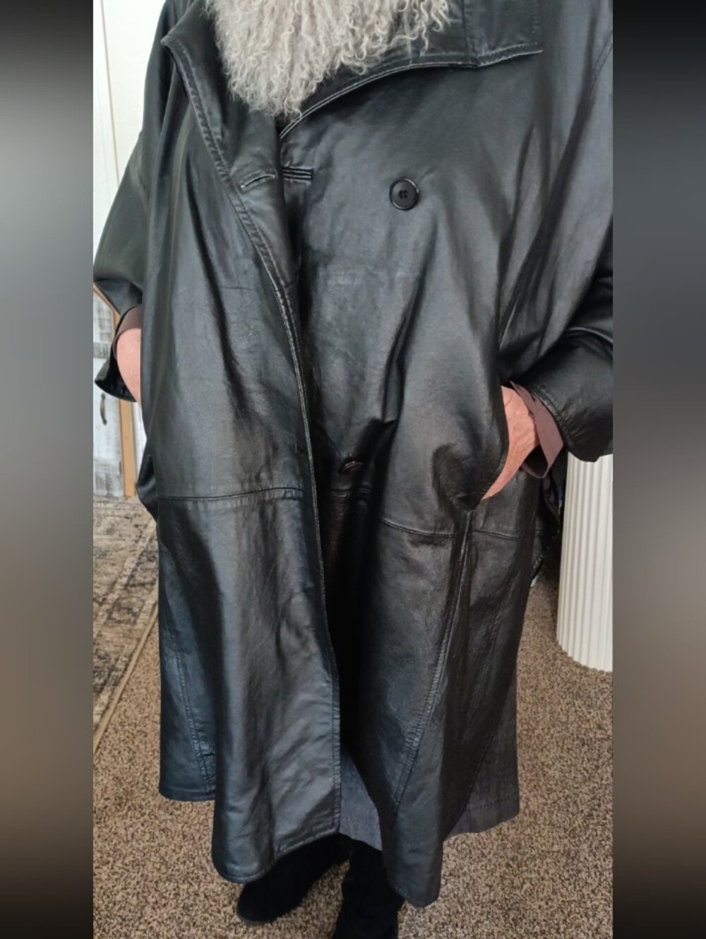 VENEZIA Women Classic Genuine Black Leather Coat Jacket, Size 14W-22W